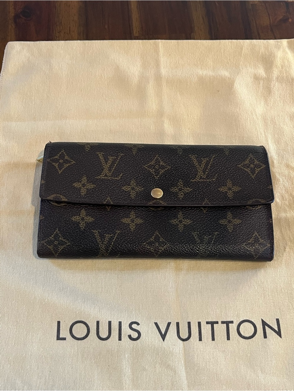 Louis Vuitton Monogram Canvas Dark Brown Continental Wallet with Gold Snap